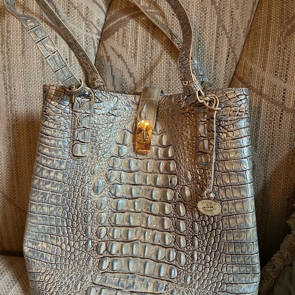 Brahmin Tan Crocodile Embossed Shoulder Bag